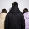 model using not bad clothing hood due tan black and lavender back