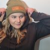 Model wearing Not Bad beanie in Khaki